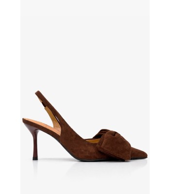 Καφέ γόβα slingback με φιόγκο και λεπτό τακούνι