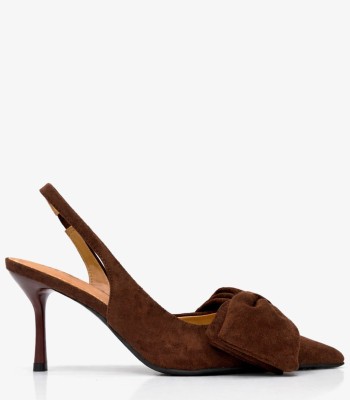 Καφέ γόβα slingback με φιόγκο και λεπτό τακούνι