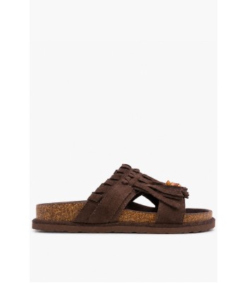 Καφέ σανδάλι boho με κρόσσια και χάντρες