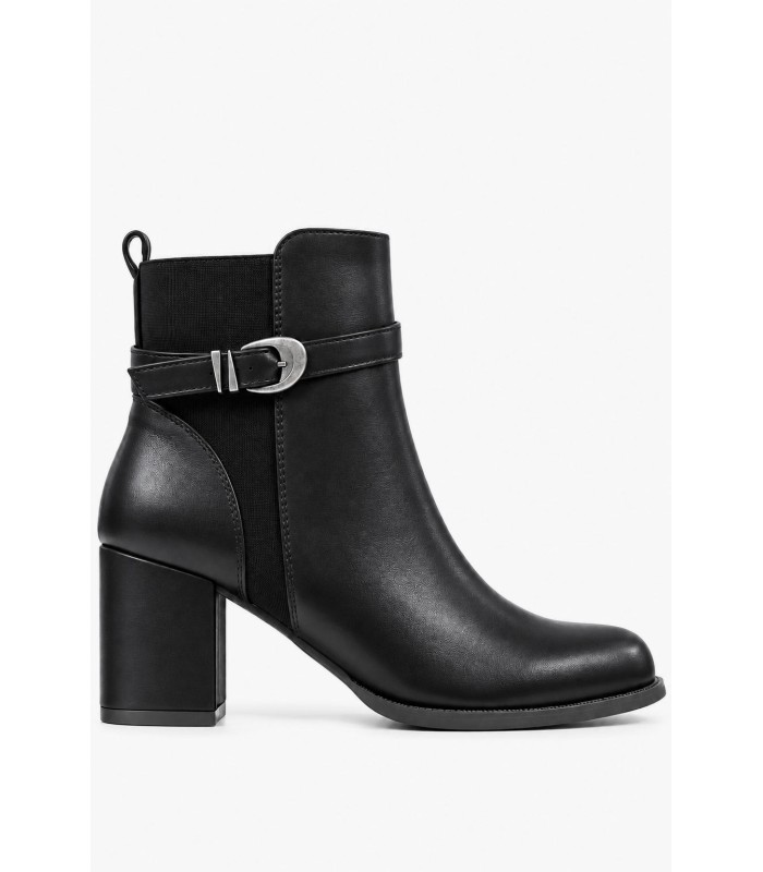 Μαύρα ankle boots με χρυσή αγκράφα και χοντρό τακούνι
