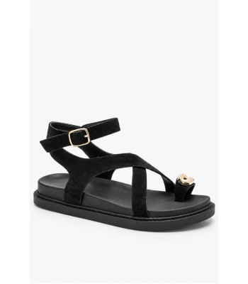 Μαύρο σανδάλι με διακοσμητικό toe ring και ανατομικό πάτο
