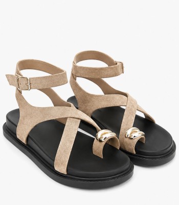 Χακί σανδάλι με διακοσμητικό toe ring και ανατομικό πάτο
