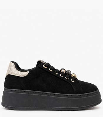 Μαύρα sneakers με χοντρή σόλα και διακοσμητικές χάντρες