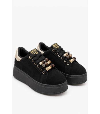 Μαύρα sneakers με χοντρή σόλα και διακοσμητικές χάντρες