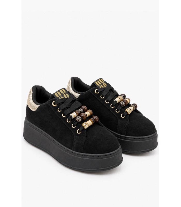 Μαύρα sneakers με χοντρή σόλα και διακοσμητικές χάντρες