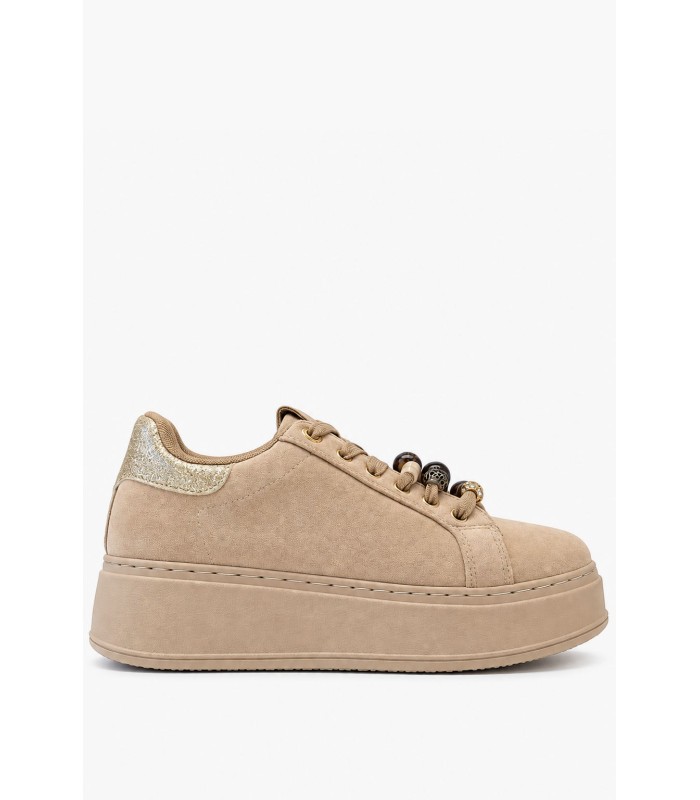 Μπεζ sneakers με χοντρή σόλα και διακοσμητικές χάντρες