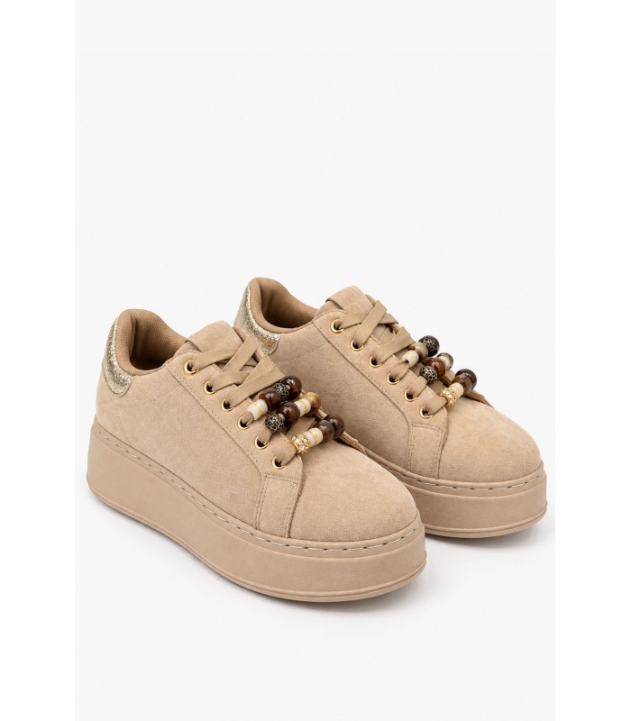 Μπεζ sneakers με χοντρή σόλα και διακοσμητικές χάντρες