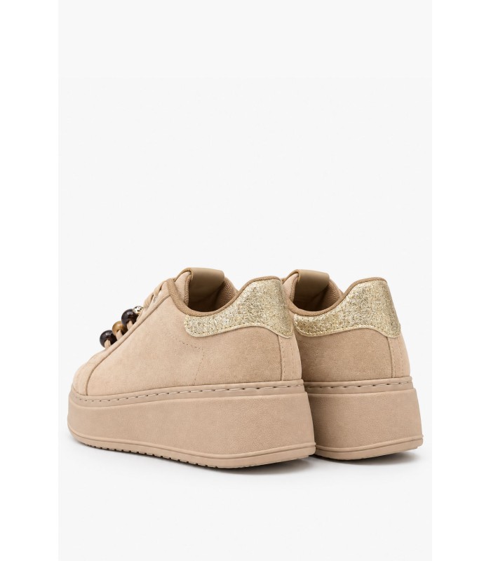 Μπεζ sneakers με χοντρή σόλα και διακοσμητικές χάντρες