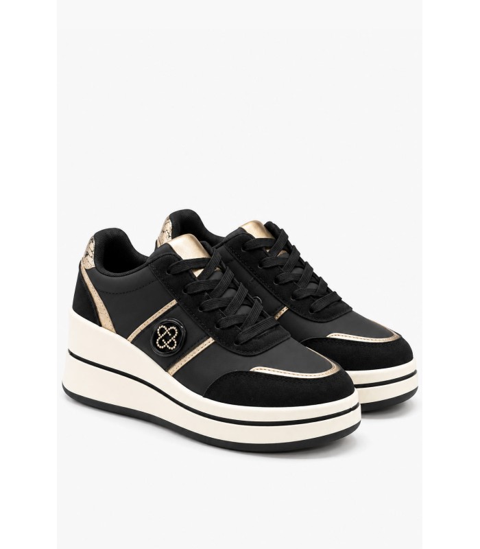 Μαύρα wedge sneakers με χρυσές λεπτομέρειες