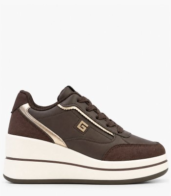 Καφέ sneakers πλατφόρμα με χρυσές λεπτομέρειες