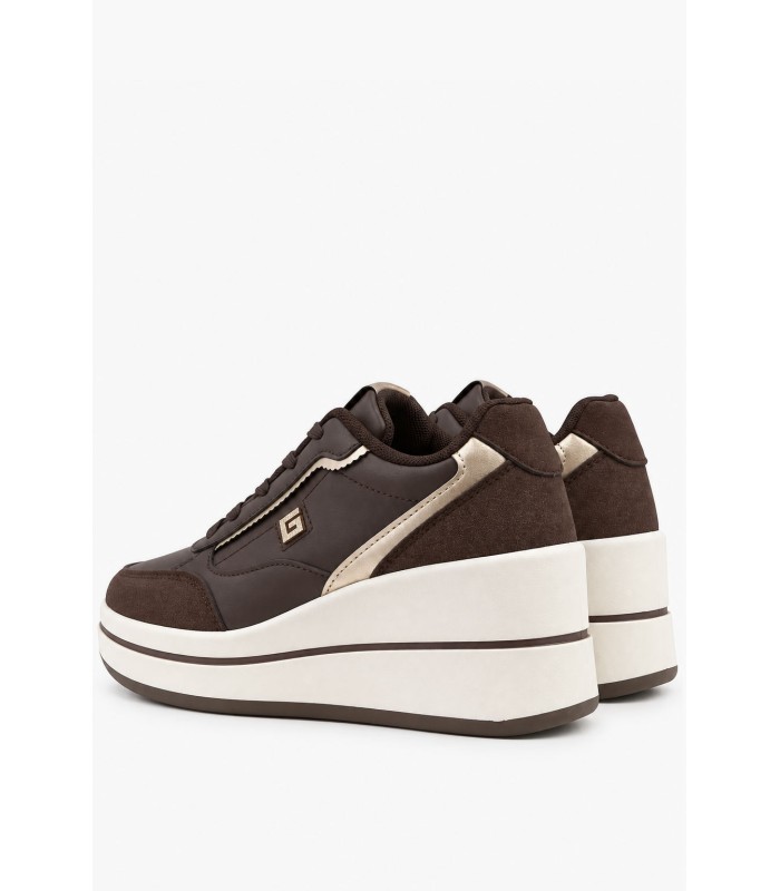 Καφέ sneakers πλατφόρμα με χρυσές λεπτομέρειες