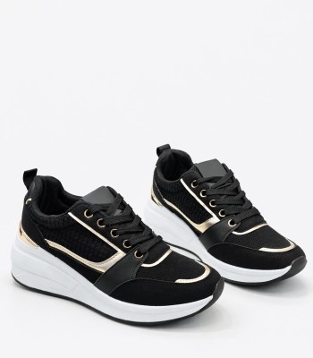 Μαύρο sneaker με χρυσές λεπτομέρειες και ανατομική σόλα