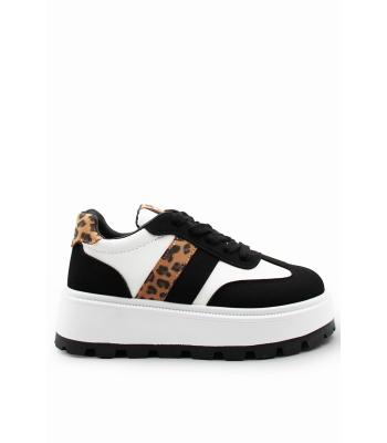 Δίπατα μαύρα sneakers με λεοπαρ λεπτομέρεια
