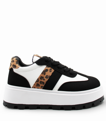 Δίπατα μαύρα sneakers με λεοπαρ λεπτομέρεια