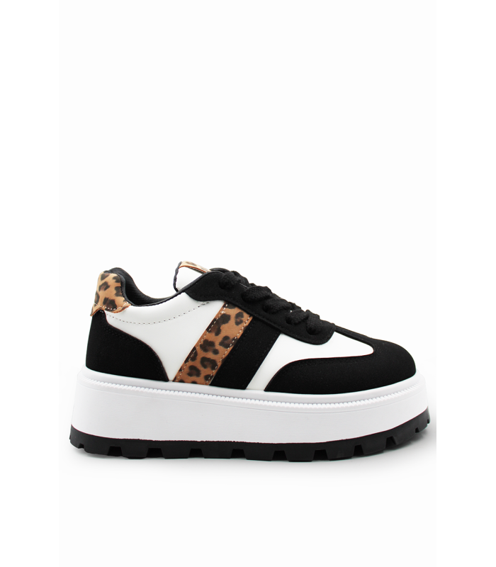 Δίπατα μαύρα sneakers με λεοπαρ λεπτομέρεια