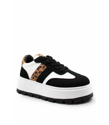 Δίπατα μαύρα sneakers με λεοπαρ λεπτομέρεια