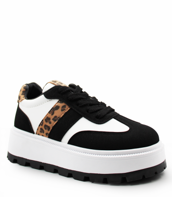 Δίπατα μαύρα sneakers με λεοπαρ λεπτομέρεια