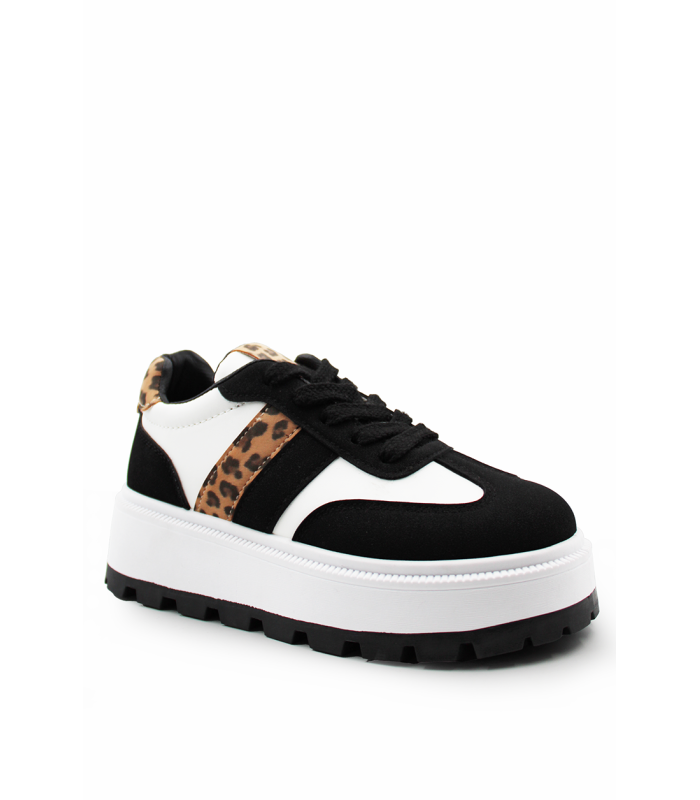 Δίπατα μαύρα sneakers με λεοπαρ λεπτομέρεια