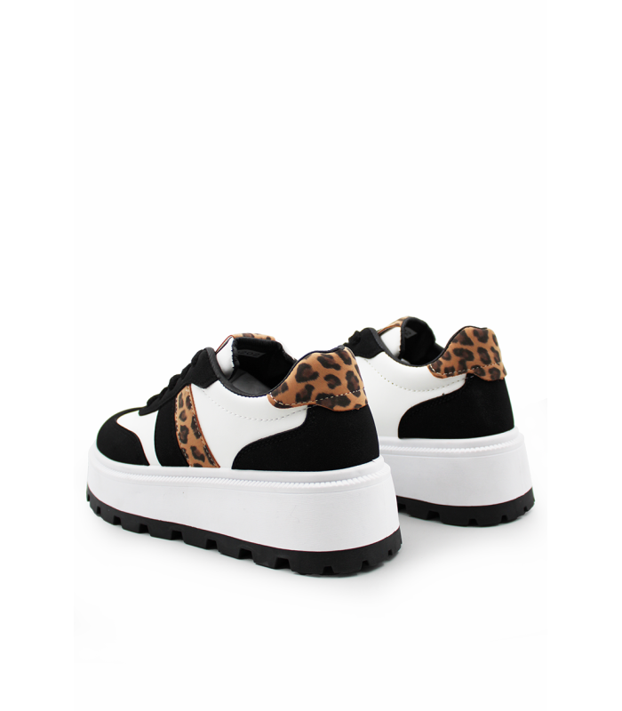 Δίπατα μαύρα sneakers με λεοπαρ λεπτομέρεια