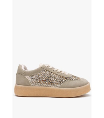Μπεζ sneaker με στρας και gum σόλα