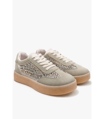 Μπεζ sneaker με στρας και gum σόλα