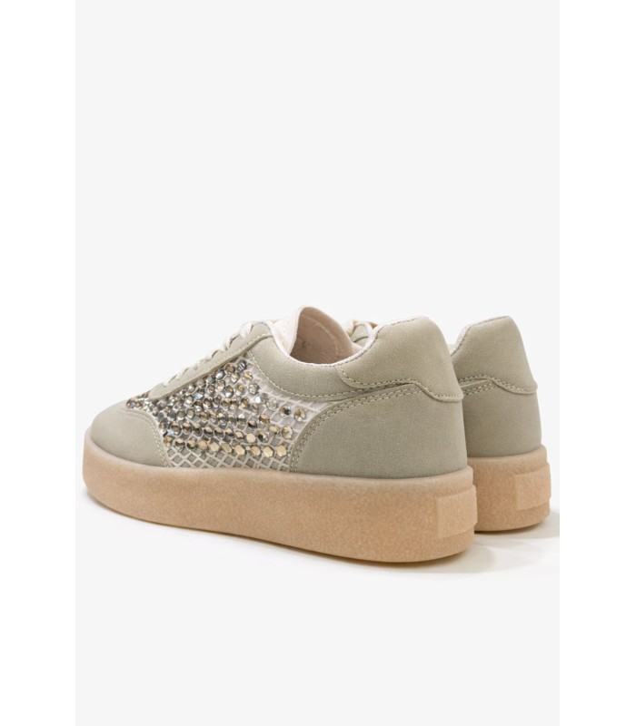 Μπεζ sneaker με στρας και gum σόλα