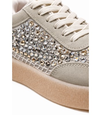Μπεζ sneaker με στρας και gum σόλα