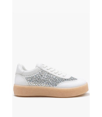 Λευκό sneaker με στρας και gum σόλα