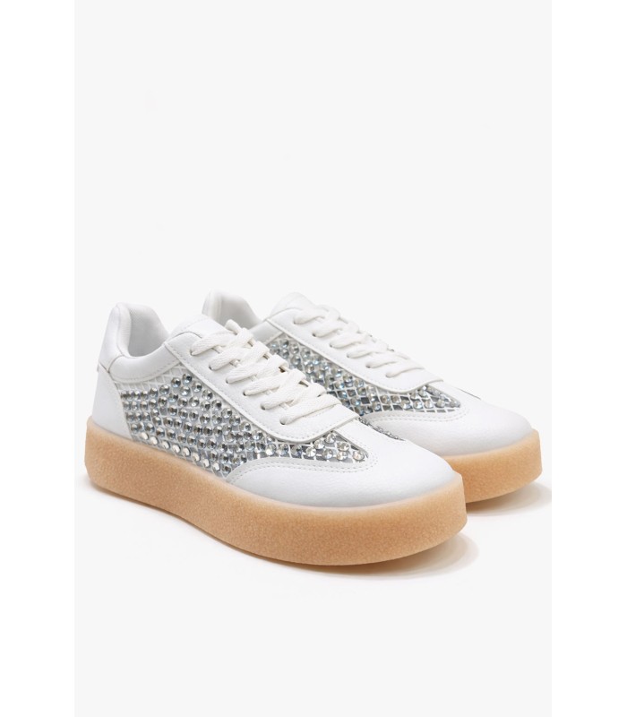 Λευκό sneaker με στρας και gum σόλα