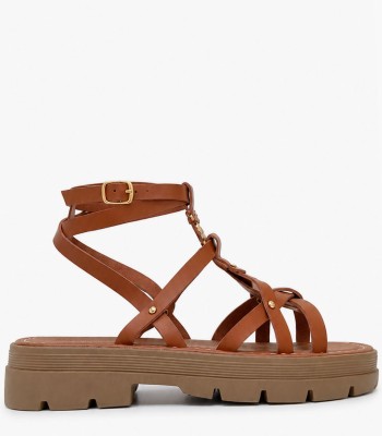 Κάμελ flatform gladiator με λουράκια και chunky σόλα