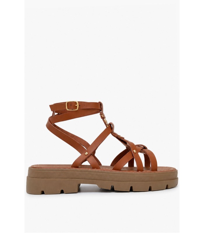 Κάμελ flatform gladiator με λουράκια και chunky σόλα