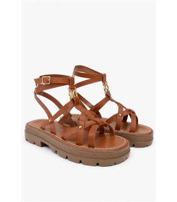 Κάμελ flatform gladiator με λουράκια και chunky σόλα