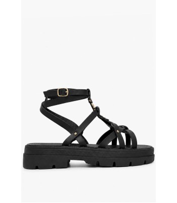 Μαύρα flatform gladiator με λουράκια και chunky σόλα