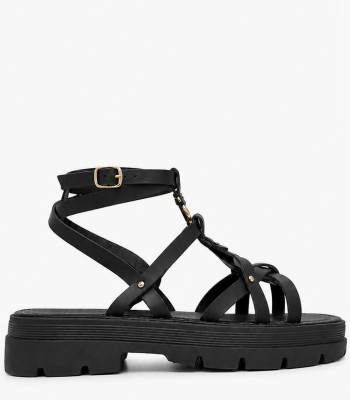 Μαύρα flatform gladiator με λουράκια και chunky σόλα