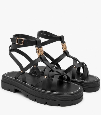 Μαύρα flatform gladiator με λουράκια και chunky σόλα