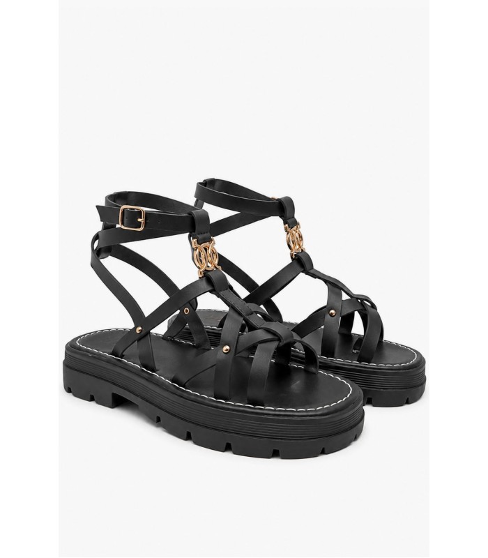 Μαύρα flatform gladiator με λουράκια και chunky σόλα