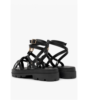 Μαύρα flatform gladiator με λουράκια και chunky σόλα