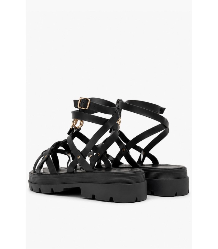 Μαύρα flatform gladiator με λουράκια και chunky σόλα