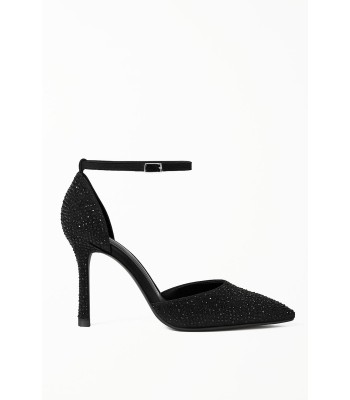 Μαύρη γόβα με ankle strap και στρας