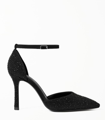 Μαύρη γόβα με ankle strap και στρας