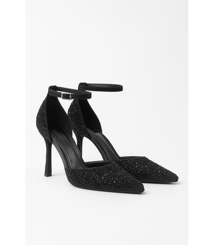 Μαύρη γόβα με ankle strap και στρας