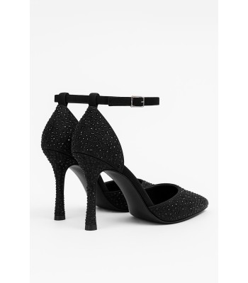 Μαύρη γόβα με ankle strap και στρας