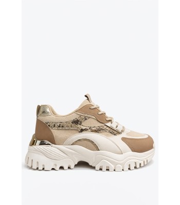 Μπεζ sneaker με chunky σόλα και animal print λεπτομέρειες