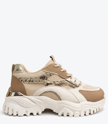 Μπεζ sneaker με chunky σόλα και animal print λεπτομέρειες