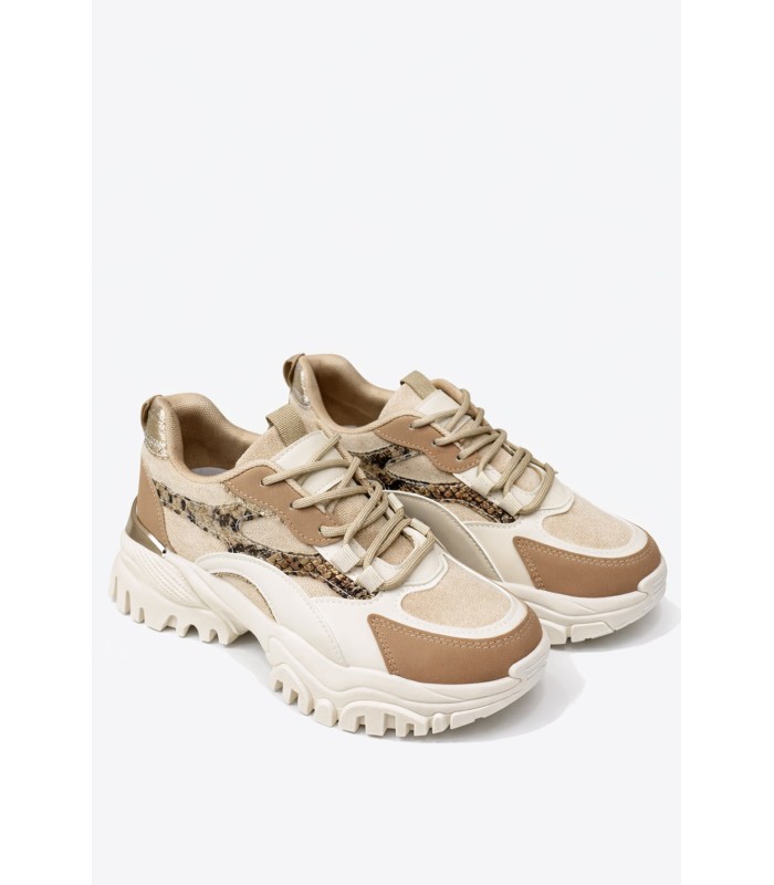 Μπεζ sneaker με chunky σόλα και animal print λεπτομέρειες