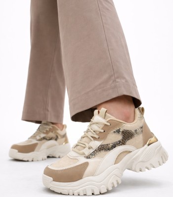 Μπεζ sneaker με chunky σόλα και animal print λεπτομέρειες