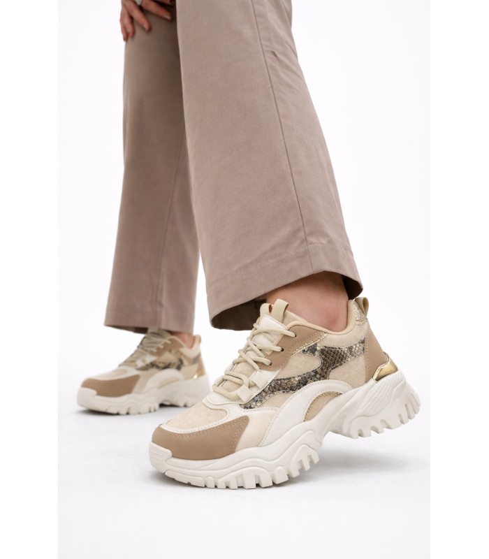 Μπεζ sneaker με chunky σόλα και animal print λεπτομέρειες