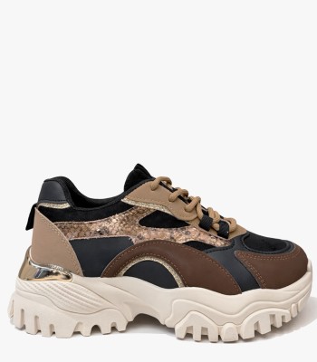 Μαύρο sneaker με chunky σόλα και animal print λεπτομέρειες