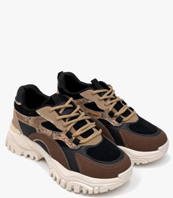 Μαύρο sneaker με chunky σόλα και animal print λεπτομέρειες
