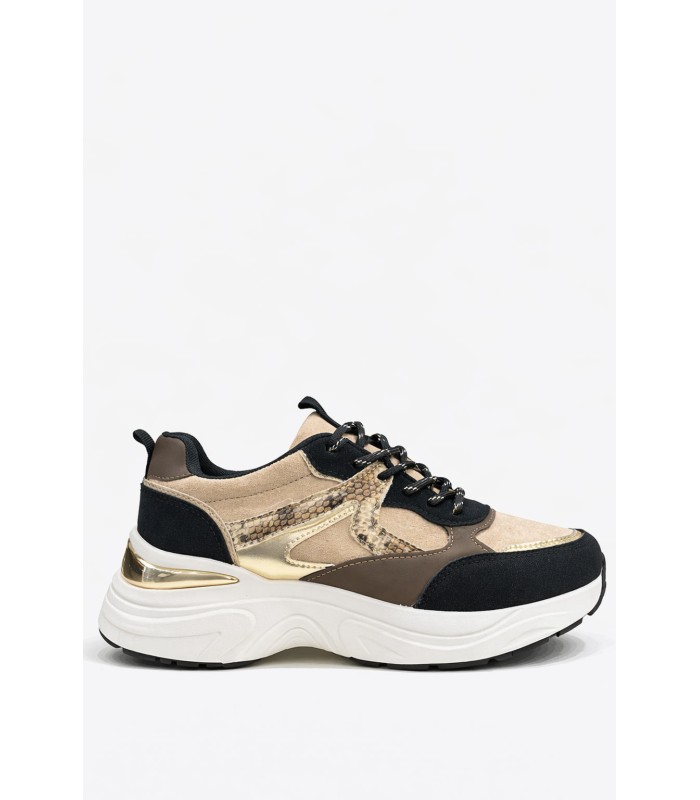 Sneaker με chunky σόλα σε συνδυασμό χρωμάτων μαύρο–μπεζ και μεταλλικές λεπτομέρειες